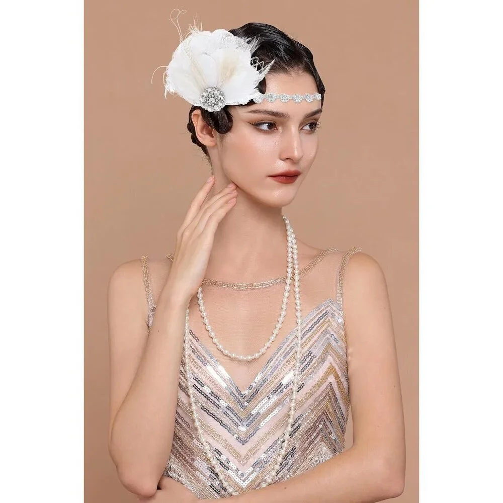 Flapper Headpiece Women Rhinestone Feather 1920s Gatsby Party Accessory